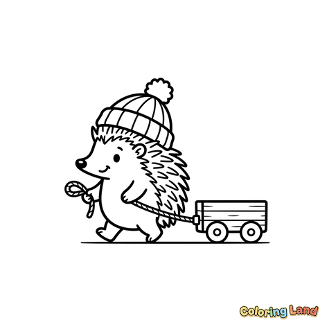 Söt Igelkott med Vintermössa och Vagn