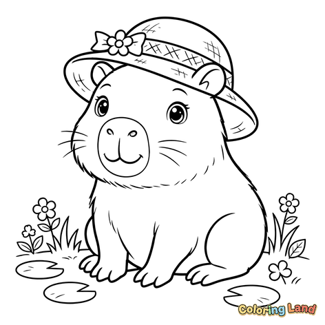 Capibara Drăguț cu Pălărie de Soare