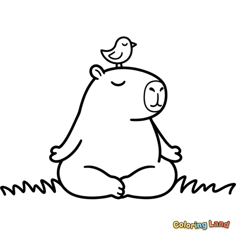 Capivara Meditando com Pássaro