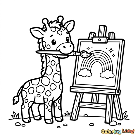 Artist Giraffe Painting a Rainbow
