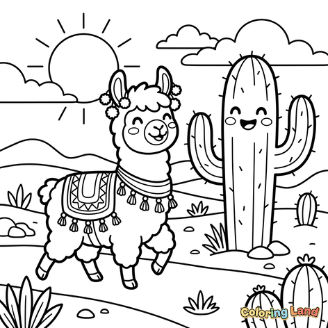 Blije Lama en Cactus in de Woestijn