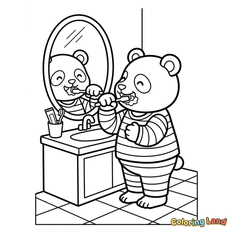 Panda Brushing Teeth in Pajamas