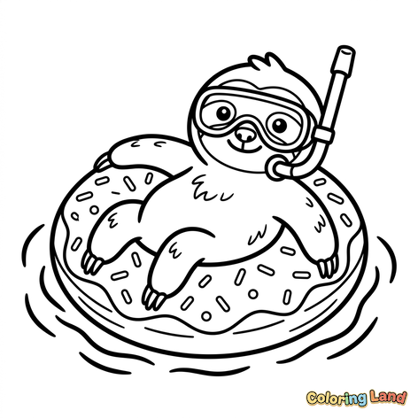 Luiaard die snorkelt op een donut-zwemband