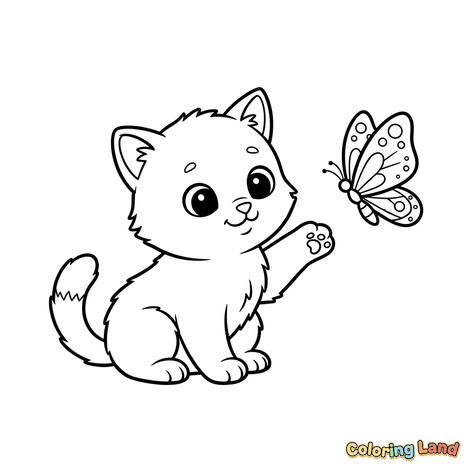 Gatinho Fofo Brincando com uma Borboleta