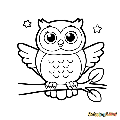 Cute Owl on a Branch with Stars