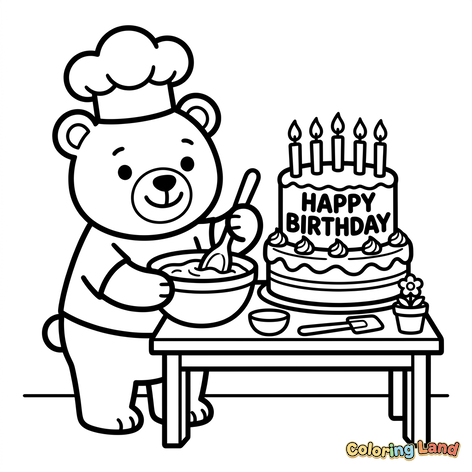 Oso Chef Horneando un Pastel de Cumpleaños
