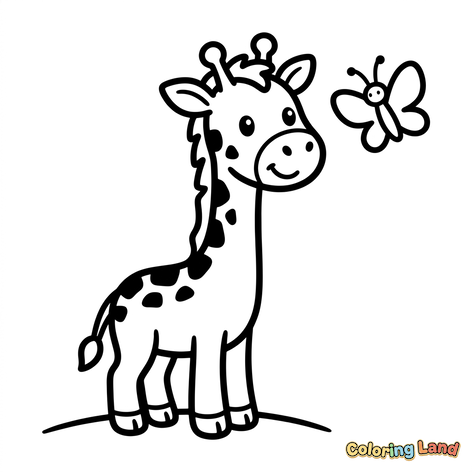 Cute Baby Giraffe and Butterfly