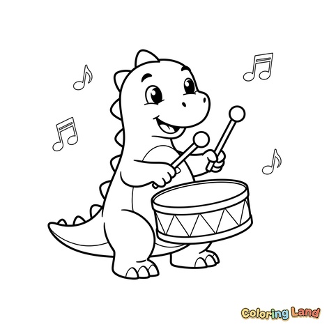 Dinosauro Batterista Carino con Note Musicali