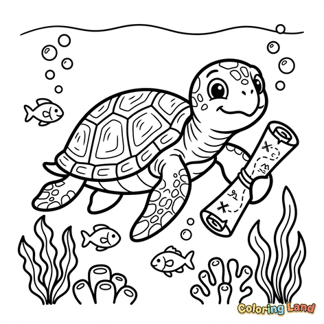 Adventurous Sea Turtle with Treasure Map