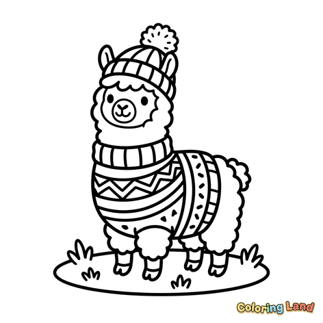 Gemütliches Lama in Winterkleidung
