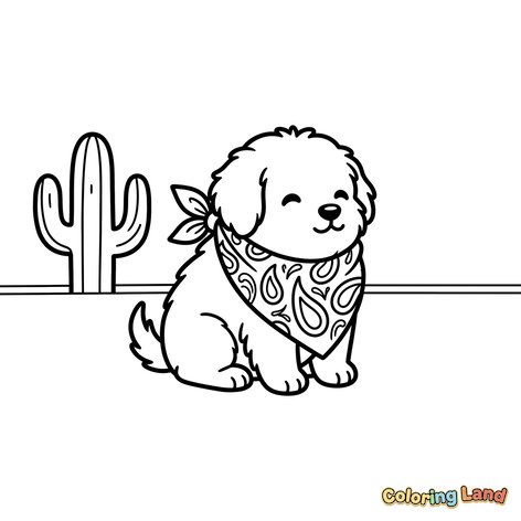 Cățeluș Pufos cu Bandană și Cactus