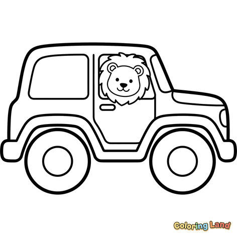 Mignon Lion Conduit une Voiture