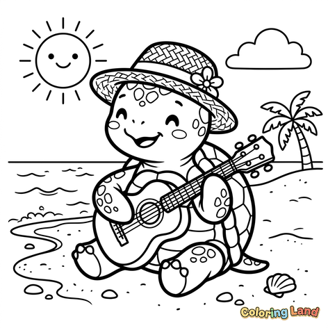 Tortue musicienne sur la plage
