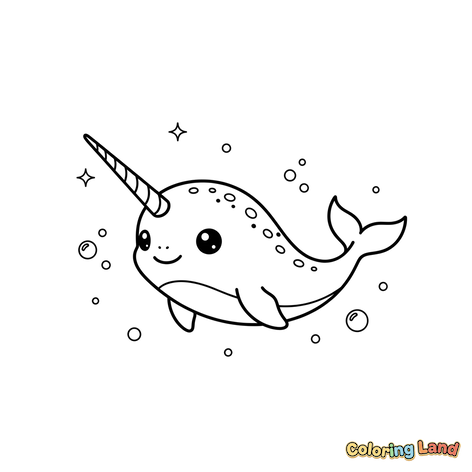 Cute Narwhal with Bubbles and Sparkles
