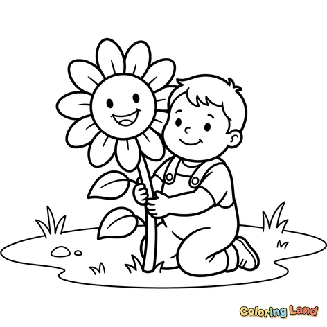 Bambino e Girasole Gigante Sorridente