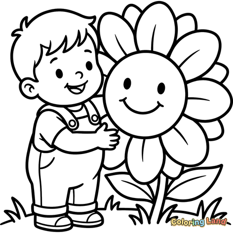 Niño Feliz y Girasol Sonriente