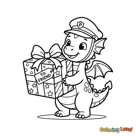Dragon Facteur Livrant un Cadeau