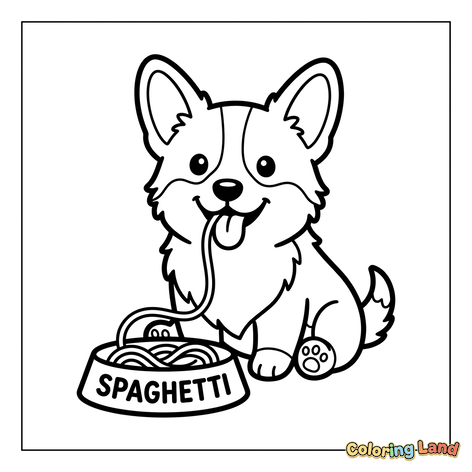 Cute Corgi che mangia spaghetti