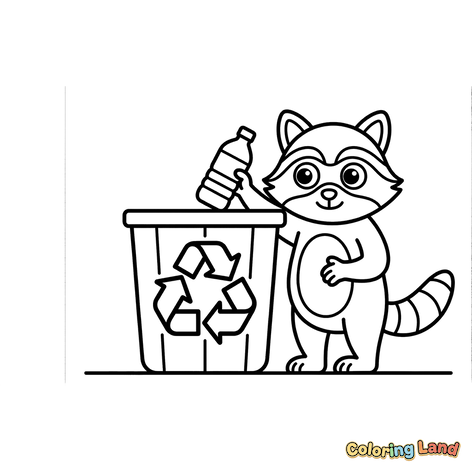 Szop pracz recyklingujący plastikową butelkę