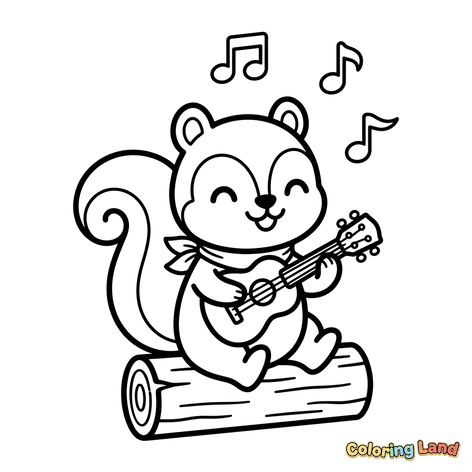 Musikalisches Eichhörnchen auf einem Baumstamm