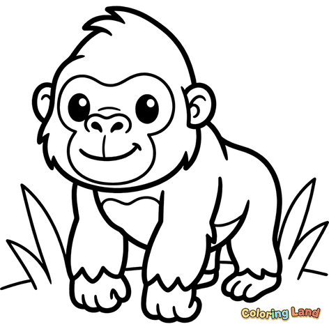 Glad Babygorilla i Græsset