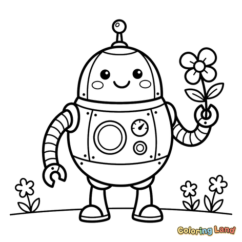 Venlig Robot med en Blomst