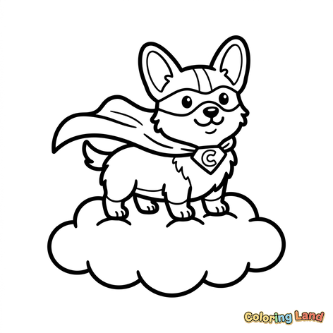 Superhjälte-Corgi på ett moln