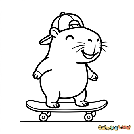 Skateboardfahrendes Wasserschwein mit Kappe