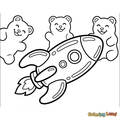 Happy Gummy Bears Flying a Rocket