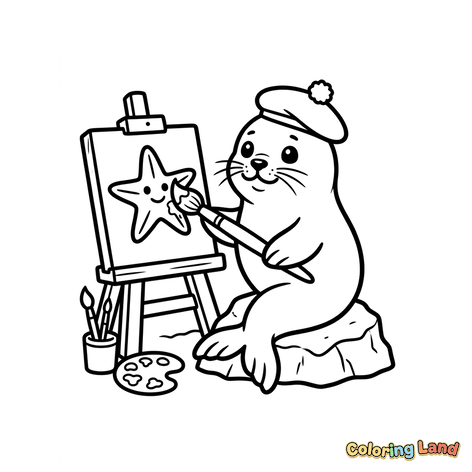 Artist Seal Painting a Starfish
