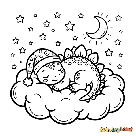 Sleeping Baby Stegosaurus on a Cloud