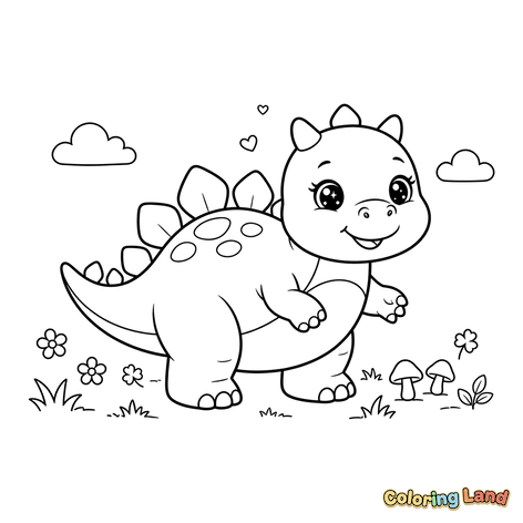 Söt Baby Stegosaurus i en Äng