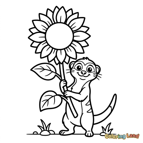 Süßes Frettchen mit einer riesigen Sonnenblume