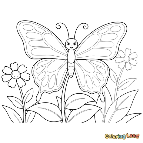 Mariposa Feliz en una Flor en el Jardín