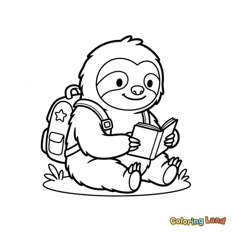 Pequeño perezoso estudioso con mochila