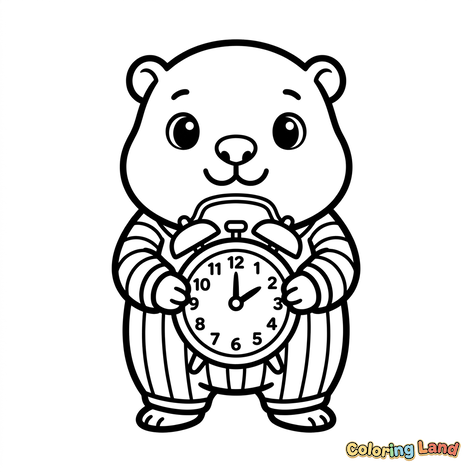 Cute Bear with Alarm Clock in Pajamas