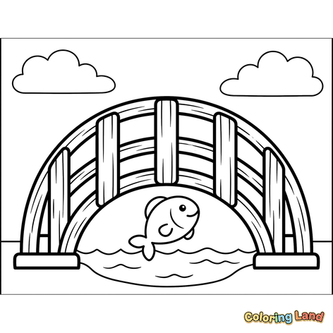 Jembatan di Atas Air dengan Ikan Melompat