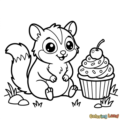 Mapache Lindo con un Cupcake Gigante