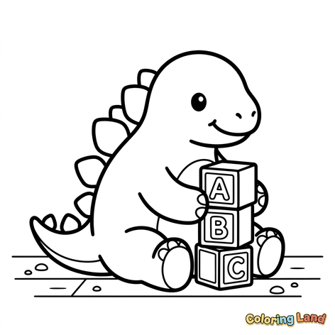 Cute Baby Dinosaur with Alphabet Blocks