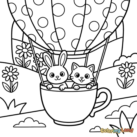 Lapin et Chat dans une Montgolfière Tasse de Thé