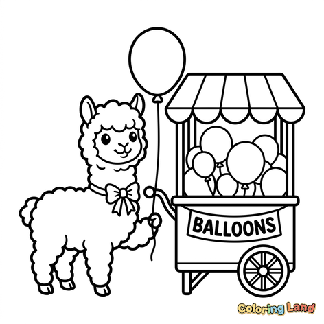 Cute Llama with Balloon Cart