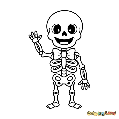 Esqueleto amigable saludando con pajarita