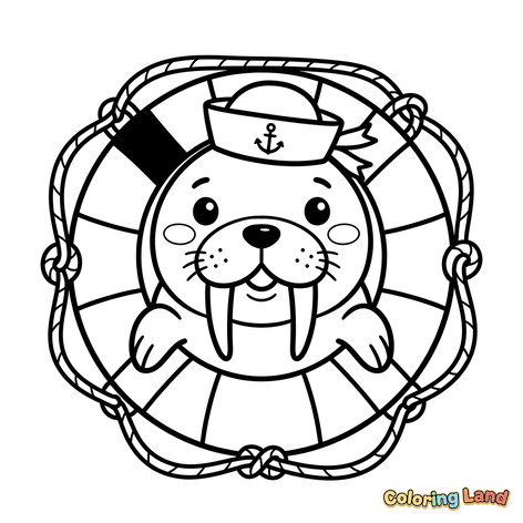 Cute Sailor Walrus in Lifebuoy
