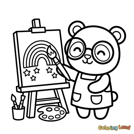 Panda Artista Pintando um Arco-íris