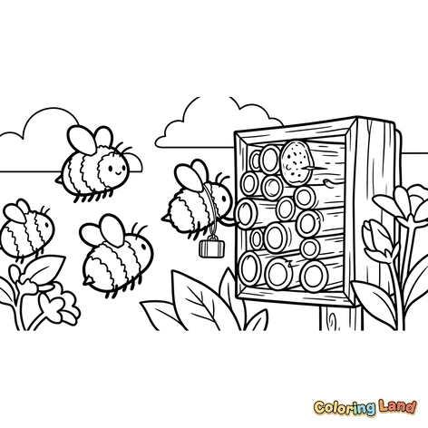 Fleißige Bienen und ihr Insektenhotel