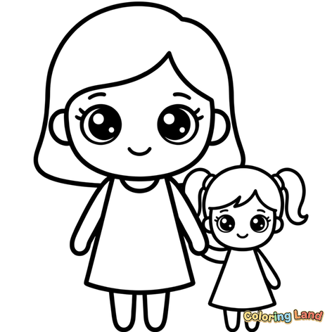 Mère et Fille Kawaii Se Tenant la Main