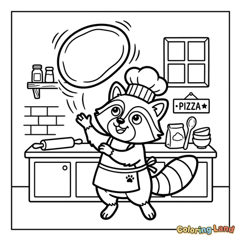 Mapache Chef Pizzero en la Cocina