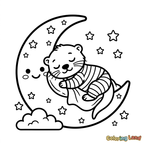 Bebê Lontra Dormindo na Lua