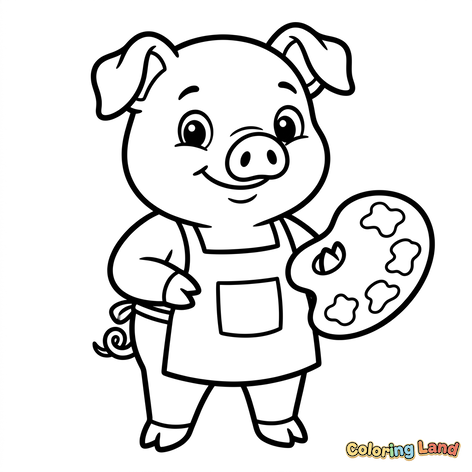 Babi Pelukis dengan Palet Cat