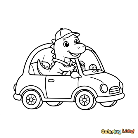 Dinosaur Driving a Tiny Car